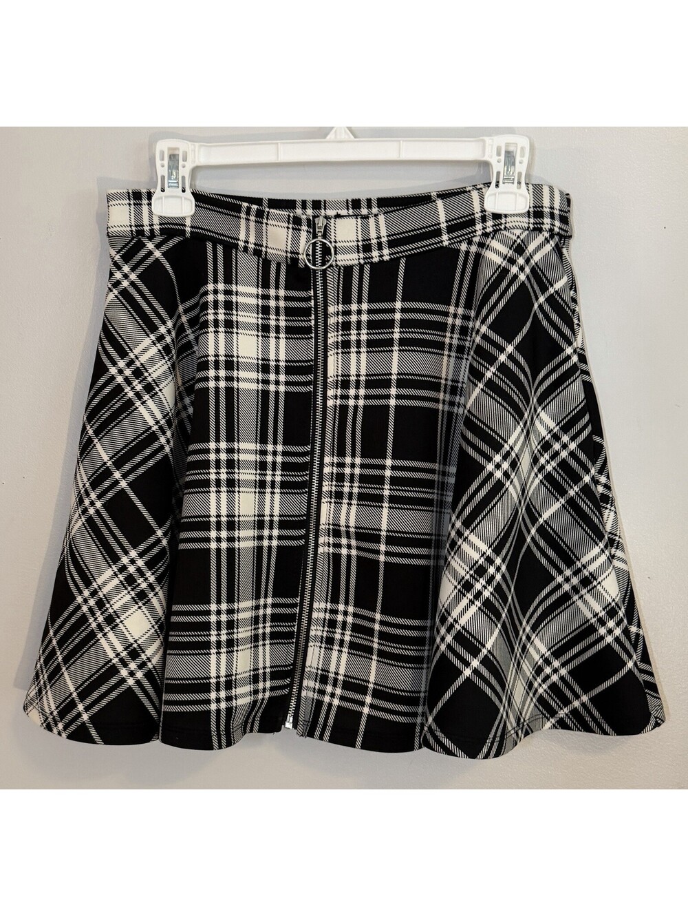 Hot Topic Black White Plaid O-ring Skater Mini Skirt Zip Front Goth Emo Mall Med